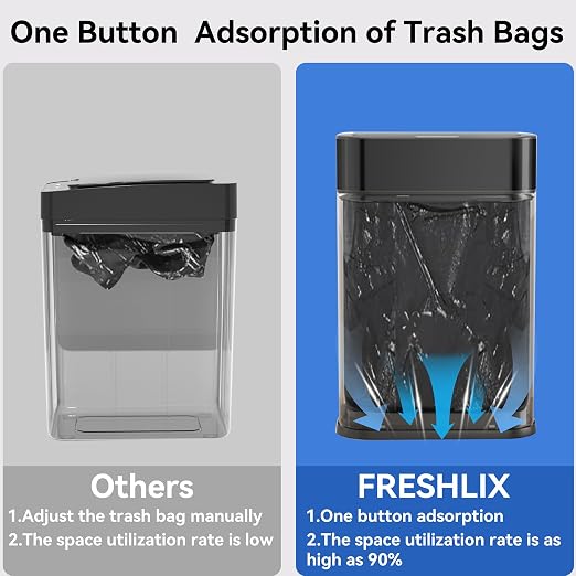 FRESHLIX Kitchen Trash Can Automatic Touchless with 360° Motion Sensor & Silent Close Lid 6 Gallon Stainless Steel Auto-Adsorption Smart Bathroom Garbage Cans with Pre-Cut Drawstring Bags