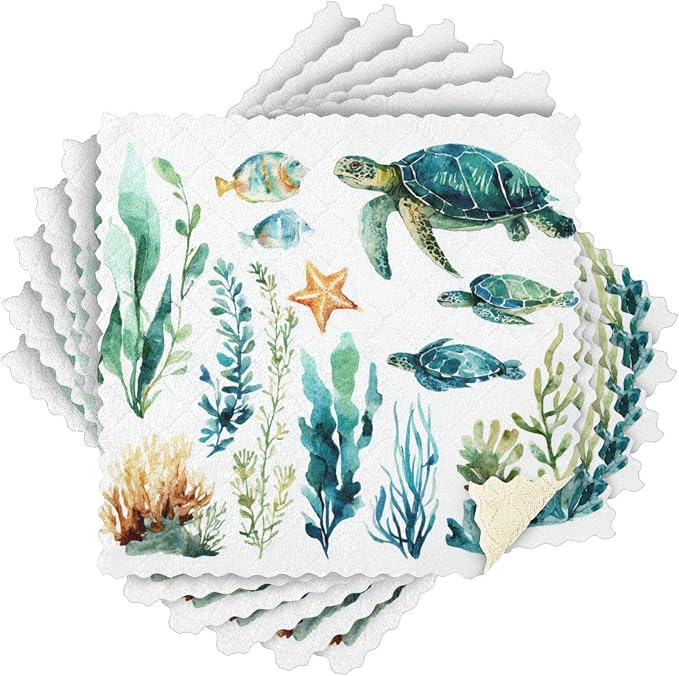 Underwater Turtle Fish Plant Kitchen Towels Dish Cloths Set of 6 Microfiber Cleaning Cloths for Cars Super Absorbent Machine
