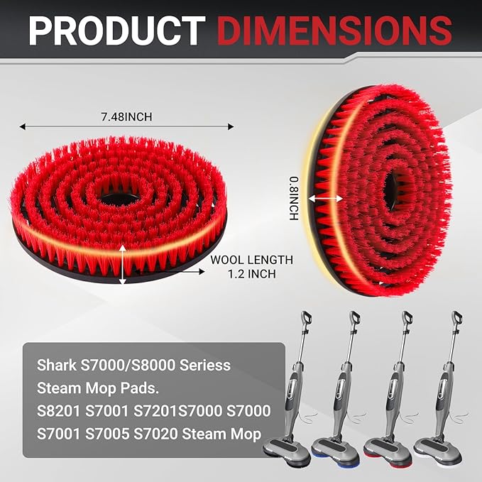 2PC S7001 Enhanced Replacement Brush Heads for Shark S8201/S7000 Series, for Deeper Cleaning of Hard Floors with Shark Steam Mops (Red)