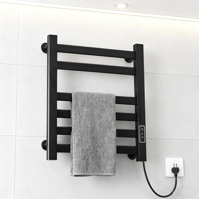Verida Towel Warmer Rack, Heated Towel Rack for Bathroom, Wall-Mounted Plug (Not Hardwired), Aluminum Alloy, with Timer and Temperature Adjustment, Overheat Protection Function(Medium Black)