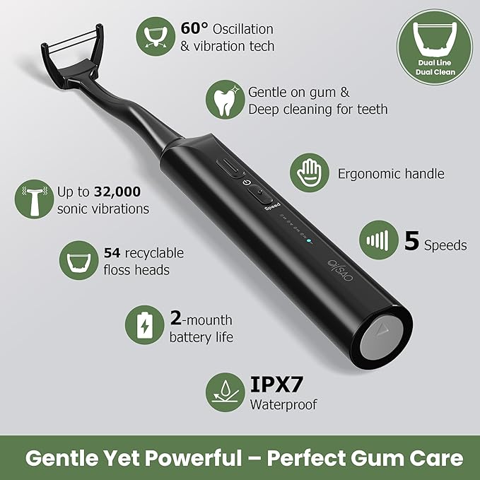 Electric Flosser for Teeth & Adults with 54 Refill Heads + 5 Speeds+60 Days Battery, Upgraded 2.0 Water Floss Alternative for Sensitive Gum Care, Sonic Oscillation Deep Cleaning for Plaque