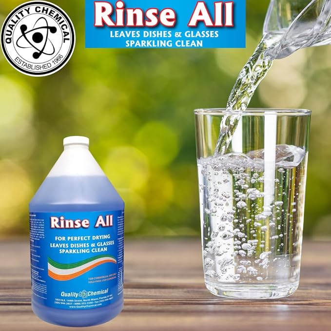 Quality Chemical Rinse All/Commercial Industrial Grade Rinse Aid/Dishwasher Rinse Aid Liquid, heat and cool dry Finish/Rinse Agent Dishwasher/Leave Dishes Spotless 128 oz (Pack of 2)