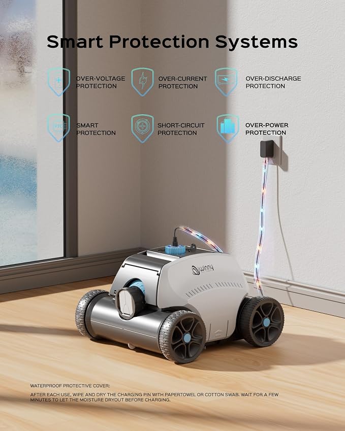 2026Cordless Robotic Pool Cleaner for Above Ground Pools – 6600mAh Battery Delivers 135Mins Running Time & 55W Strong Suction, Auto‑Parking Pool Vacuum with 185μm Filter Basket,1,350 Sq.Ft