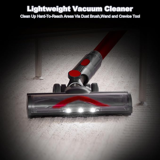 Vacuum Cleaners for Home - Cordless Stick Vacuum Cleaner, Lightweight High Power Vac for Pet Hair Carpet Hardwood Floor, Handheld Portable Wireless Rechargeable Battery Household Vac,Red