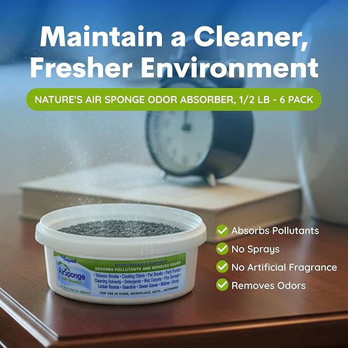 Nature’s Air Sponge Odor Absorber - 6-Pack, 1/2 lb Each - Activated Charcoal Deodorizer for Home, Office & Car, Absorbs Pollutants & Odors up to 300 Sq Ft
