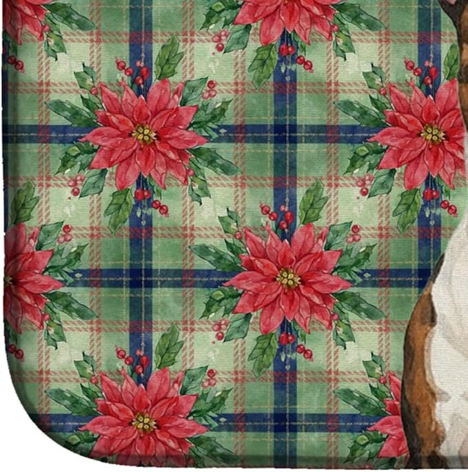 Caroline's Treasures Brindle and White Bull Terrier Christmas PoinsettIas Dish Drying Mat Absorbent Dish Drying Mat Pad for Kitchen Counter Dish Drainer Mat for Countertop, 14 x 21", Multicolor