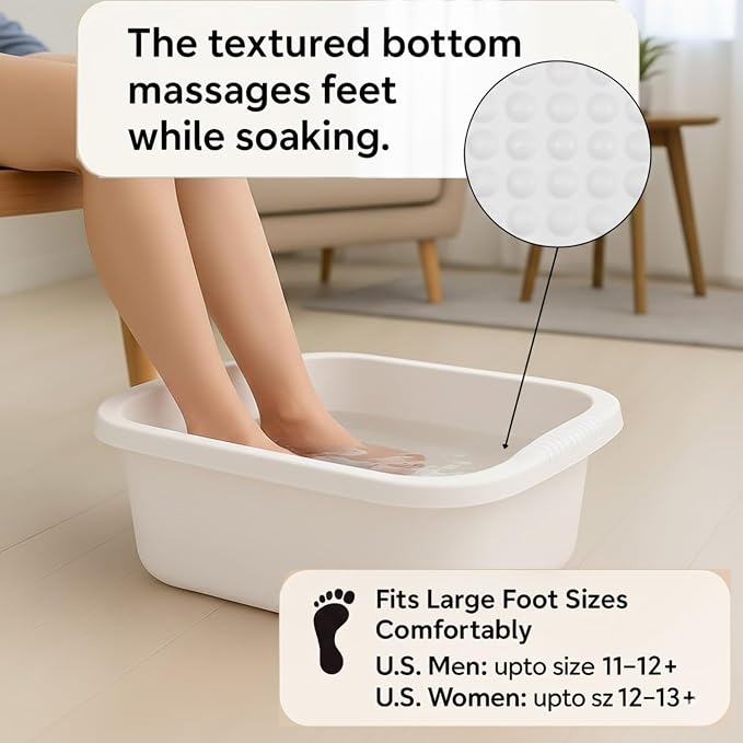 Plastic Wash Tub Dishpan Basin and Foot Bath for Soaking Feet, Laundry Hand Wash Bucket, Dish Pans for Washing and Storage Cleaning Supplies - 12 Quarts - Heavy Duty - White