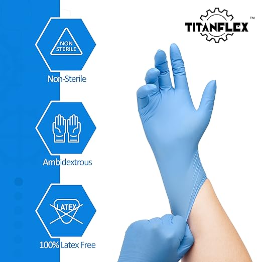 TitanFlex Disposable Nitrile Gloves, Medium, Box of 100, Heavy Duty Nitrile Gloves Disposable Latex Free, Powder Free, Medical Gloves, Cooking Gloves, Mechanic Gloves, Cleaning Gloves