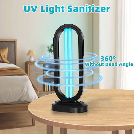 Feefir UV Light Sanitizer,4-Speed Timing and Remote Control | UVC Home Disinfection Device,Ultraviolet Light Sanitizer for Dust Mites,UV Lamp for Whole Room,Black