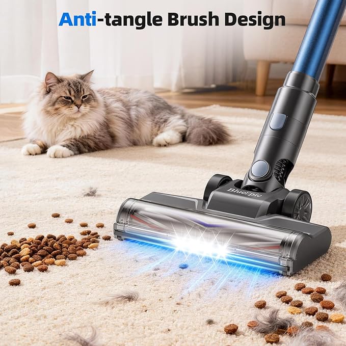 BlueEpic Cordless Stic Vacuum Cleaner, 40KPA/300W with Charging Wall Dock, Anti-Tangle, 6 in 1 Lightweight Handheld Vacuum for Pet Hair, Hard Floor, Carpet
