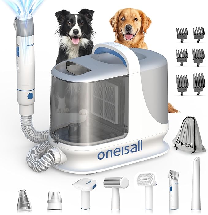 oneisall Dog Grooming Vacuum, 13000Pa Extra Large 3L Dust Cup Pet Vacuum with Clipper Nail Grinder & Shedding Brush, 7 in 1 Dog Grooming Kits, Low Noise, 3X Capacity & 3 Suction Levels, BM3