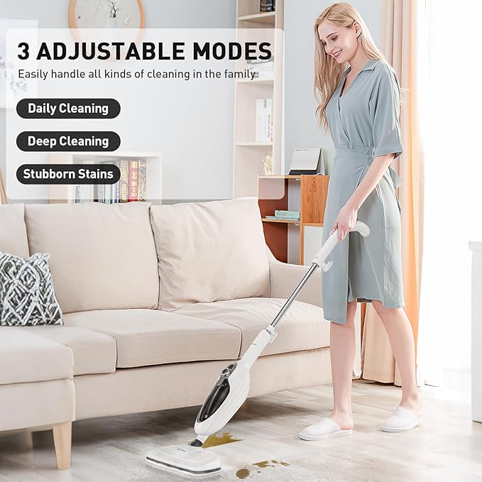 Secura Steam Mop 10-in-1 Convenient Detachable Steam Cleaner, White Multifunctional Cleaning Machine Floor Steamer with 3 Microfiber Mop Pads