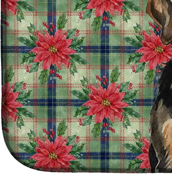 Caroline's Treasures Black and Tan Otterhound Christmas PoinsettIas Dish Drying Mat Absorbent Dish Drying Mat Pad for Kitchen Counter Dish Drainer Mat for Countertop, 14 x 21", Multicolor