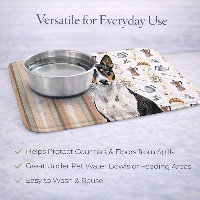 Caroline's Treasures Black and White Basenji Coffee Bar Dish Drying Mat Absorbent Dish Drying Mat Pad for Kitchen Counter Dish Drainer Mat for Countertop, 14 x 21", Multicolor