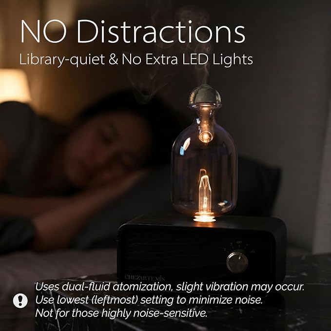 NUIT Waterless Essential Oil Diffuser with Real Wood Base for Aromatherapy, Retro Smoky Glass Oil Diffuser, Cordless Portable Scent Diffuser Machine for Office, Reading Corner, 2026 Model