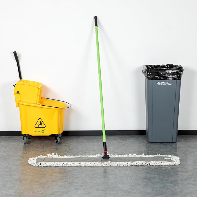 Restaurantware-Clean Tek Professional 48.03 x 5 Inch Dry Floor Mop, 1 Disposable Dust Mop - 64-Inch Handle, Secure Attachment, Blue Cotton, Ideal For Floor, Cleaning Home, Office