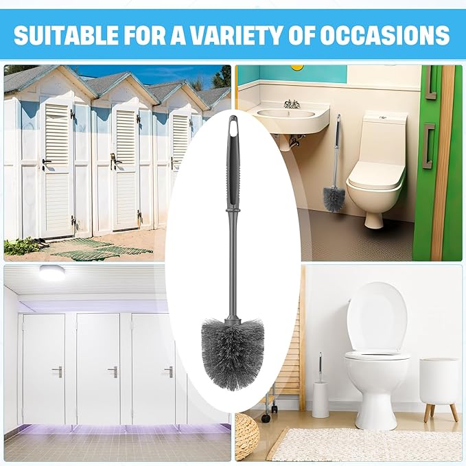 Reallnaive 24 Pack Toilet Brush Bulk, Commercial Heavy Duty Professional Toilet Bowl Cleaning Brush for Bathroom, Restroom Maintenance Cleaning Supplies (14 Inch,Grey)