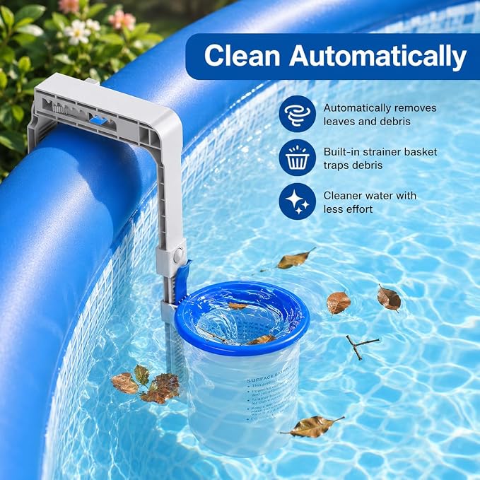 Sepetrel Above Ground Pool Skimmer, 3.5 Liter Floating Pool Surface Skimmer with Removable Debris Basket, Wall Mount Automatic Cleaner Accessories for Tubular, Metal Frame and Inflatable Collar Pools