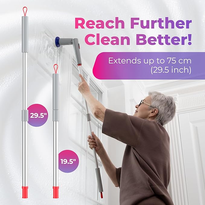 Synoshi PRO Electric Spin Scrubber with Long Handle & Cone Brush Heads – Cordless Shower Scrubber, Bathroom Cleaning Brush, Adjustable Angles, 2 Speeds Power Scrubber for Tub, Floor & Tile