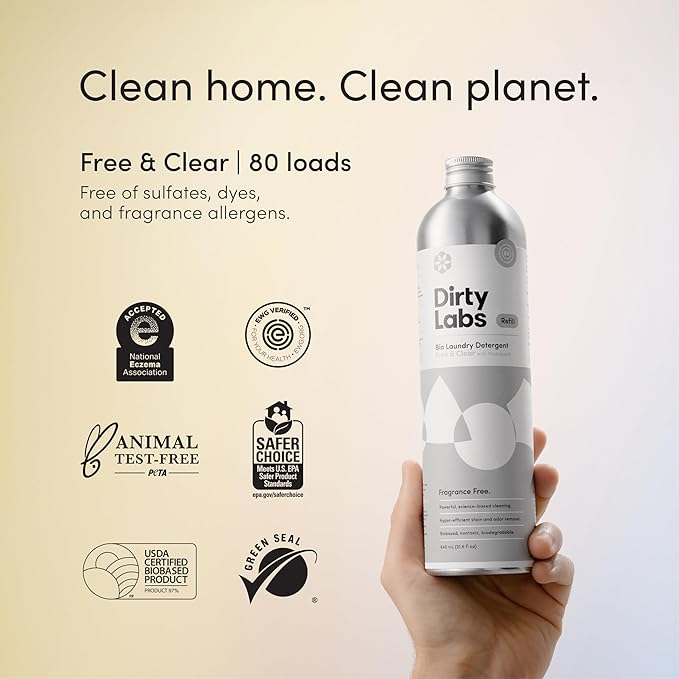 Dirty Labs | Unscented Sustainable Set | Free & Clear 80 Loads & Bio-Enzyme Booster | Hyper-Concentrated | High Efficiency & Standard Machine Washing | Nontoxic, Biodegradable