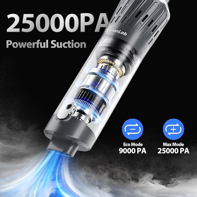 Handheld Vacuum Cordless 25000Pa Car Vacuum 3-in-1 Handheld Vacuum, Includes Smart Display and Charging Base Hand Vac Cordless Rechargeable One-Touch Empty for Home/Pet/Car(Silver)