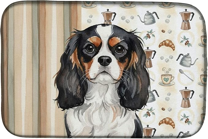 Caroline's Treasures Tricolor Cavalier Spaniel Coffee Bar Dish Drying Mat Absorbent Dish Drying Mat Pad for Kitchen Counter Dish Drainer Mat for Countertop, 14 x 21", Multicolor