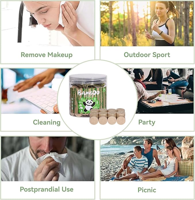 Lekoch Bamboo Compressed Face Towels - Biodegradable Absorbent Cloths for Hiking, Gym & Daily Cleansing | Quick-Dry, Durable, All-Season Use‌ 100 - Pcs with Bundled bag