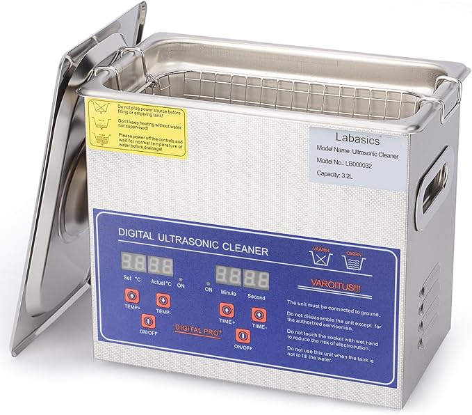 Labasics Ultrasonic Cleaner, Professional All-Purpose Stainless Steel Ultrasonic Washing Device with Digital Display Timer and Heat Control for Laboratory 110V, 3.2L