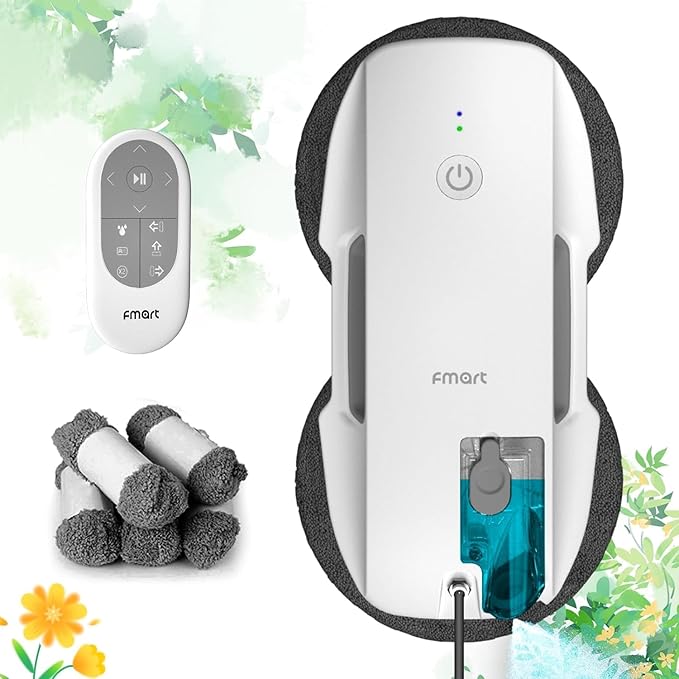 FMART T9Pro Window Cleaning Robot, Ultrasonic Atomization Intelligent Water Spray, 3800PA Suction Power, AI Intelligent Path Planning, Edge Detection Technology, Remote Control Robot Window Cleaner