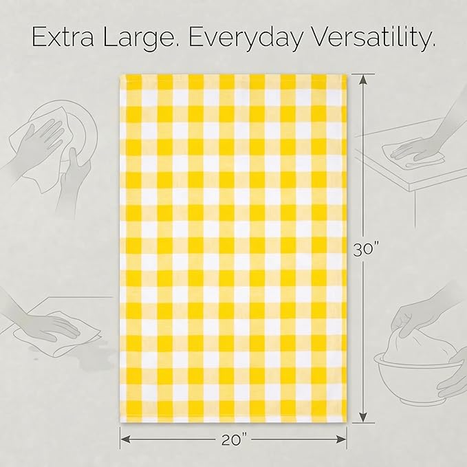 Urban Villa Easter Kitchen Towels Set of 6 Buffalo Checks Yellow/White Kitchen Towels 20X30 Inches 100% Cotton Highly Absorbent Kitchen Towels Premium Quality Ultra Soft Mitered Corners KitchenTowels