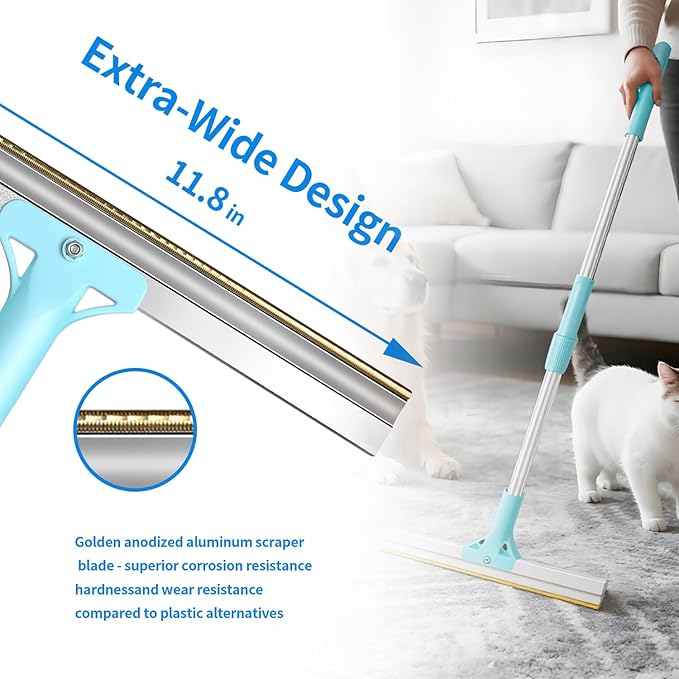 Carpet Rake for Pet Hair Removal 36-55" Adjustable Rake to Fluff Matted Carpet & Remove Dog Cat Hair, Stand-Up Cleaning Tool for Under Furniture & Large Areas, No-Bend Design