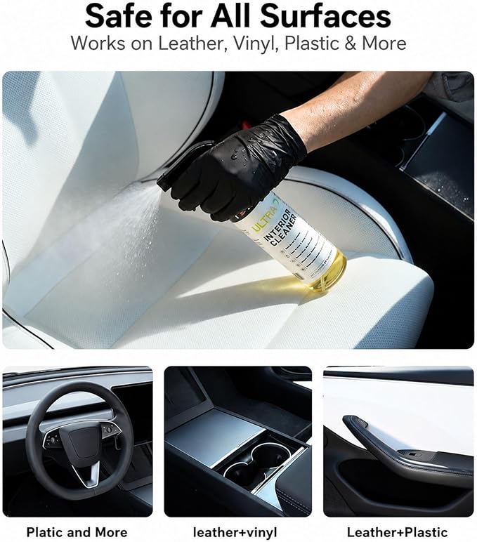 Tesla Seat Cleaner & Stain Remover, Interior Cleaner for White & Black Vegan Leather, Interior Cleaning Kit for Seats, Console, Dash, Model 3, Y, S, X, Cybertruck Accessories (Apple Y)