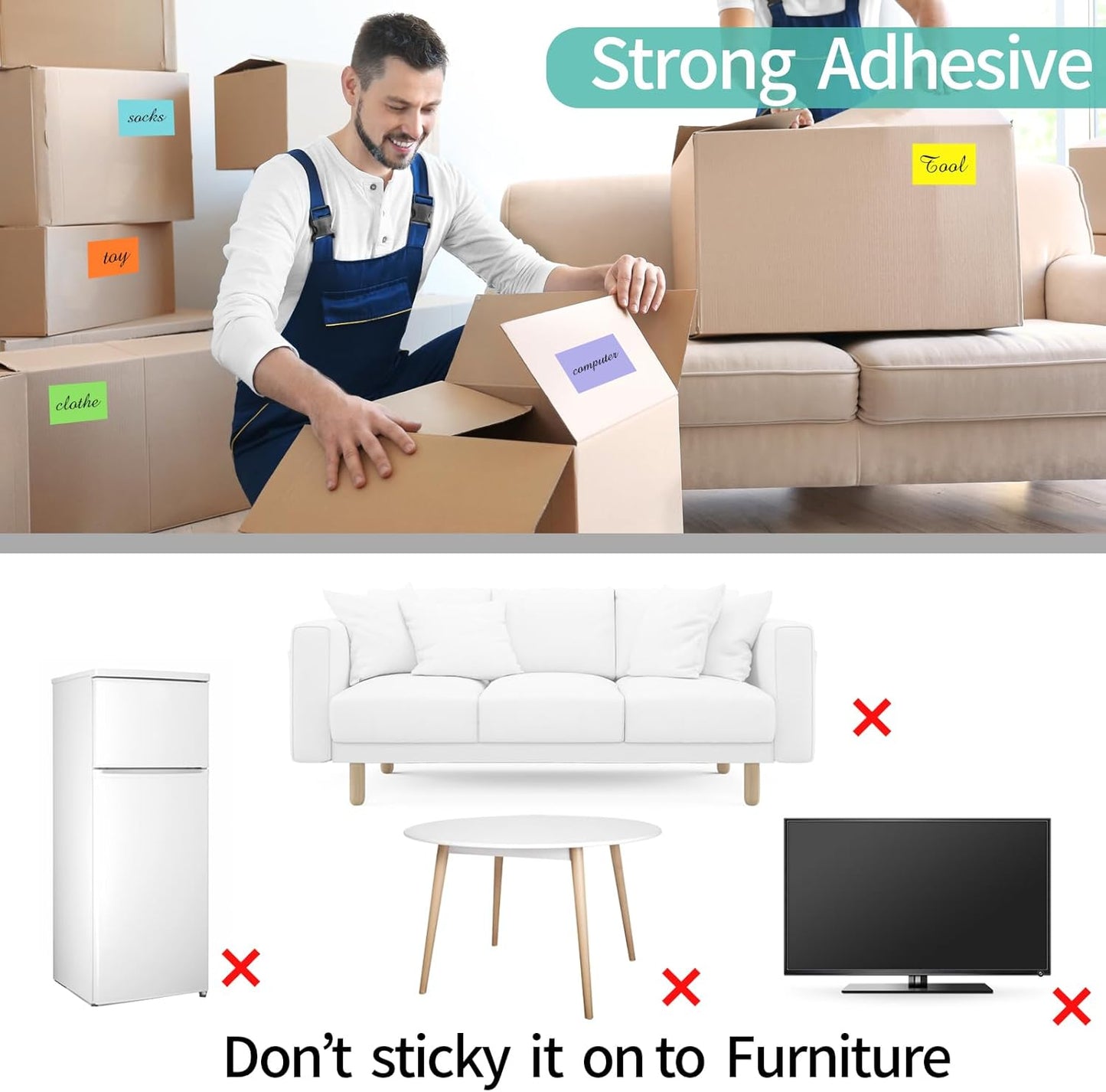 STARLIBOO Colored Labels Stickers, 3 x 2 Inch Rectangular Moving Labels for Boxes, 8 Colors Large Moving Stickers- 320 Pack