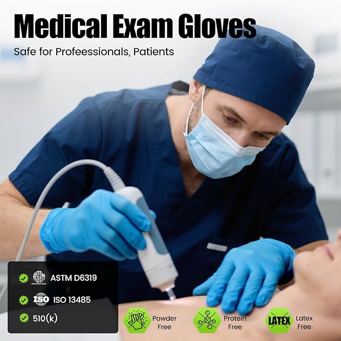 TREEGO Blue Nitrile Medical Gloves 6 Mil, Exam-Grade Disposable Latex-Free Gloves — Textured Grip for Kitchen, Cleaning & Daily Hygiene, Medium, 100 Count