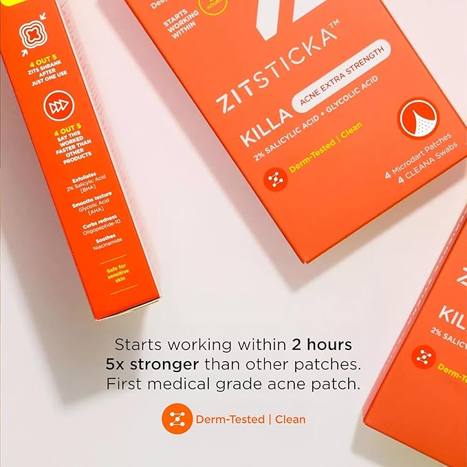 ZitSticka Extra Strength Killa Acne Microdart Patches for Face - OTC Acne Treatment with 2% Salicylic Acid - Fast Acting Microdarts for Deep, Early-Stage Zits & Blemish - 4 Count