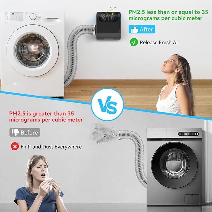 3-in-1 Indoor Dryer Vent - Polyester Screen Filter and Water Drawer System for Electric Clothes Dryers, Includes Dryer Vent Clamps-Black Color (Black)