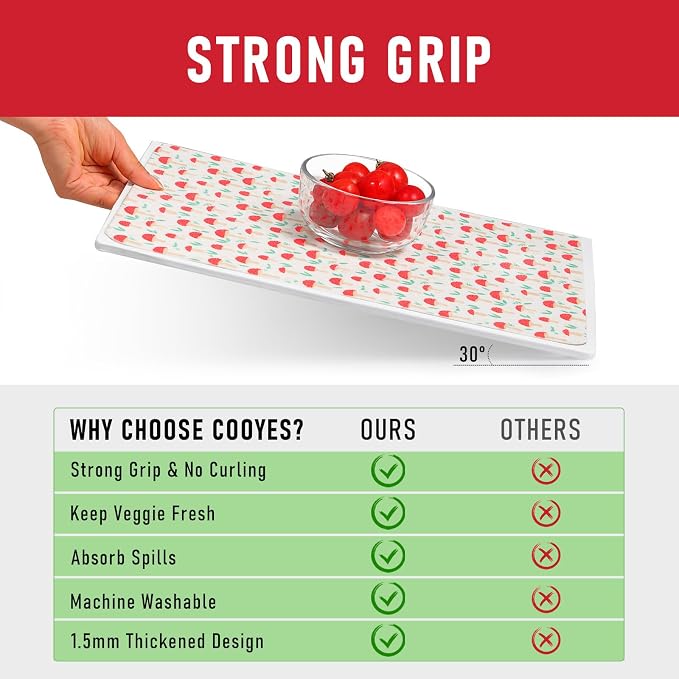 Cooyes 6 Pack Cloth Shelf Liners for Kitchen Cabinets, 17.7" × 36", Non-Slip Refrigerator Liners Machine Washable, Freezer Drawer Mats for Glass Shelves and Kitchen Cabinets, (Red Mushroom)