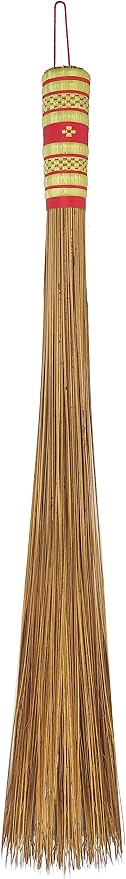 32 inch Multi-Surface Sturdy Outdoor Authentic Coconut Leaf Broom Asian Heavy Duty Broom Thai Natural Coconut Leaf Broom (Country Rustic) 1 Piece