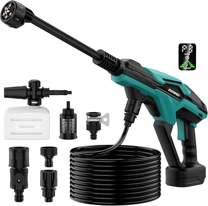 Cordless Portable Washer for Zixdenex 18V Battery, 800 PSI Portable Handheld Washer with Brushless Motor, 6-in-1 Nozzle, 3 Level Adjustable for Car Yard Fence Wall Clean (Battery Not Included)