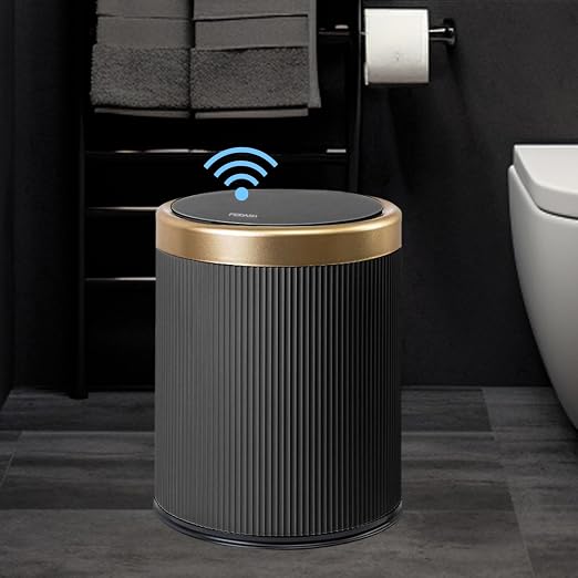 URALFA 2.8 Gallon White and 2.8 Gallon Black Motion Sensor Trash Can