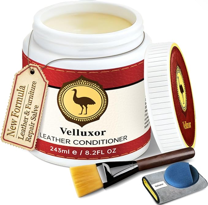 Leather Furniture Repair Salve 8.2oz - Polisher, Moisturizer, Softener, Restorer for Couch & Furniture - Resists Sun Damage, Fading & Cracking, Leather Cleaner & Conditioner for Leather/Wood