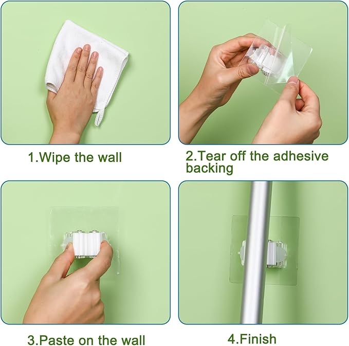 Teenyyou 36 Pcs White Wall Hook Set,Include 24pcs Hanging Hook,12pcs Broom and Mop Holder Wall Mounted for Bathroom,Kitchen,Office,Outdoor and Indoor Tool Organizer