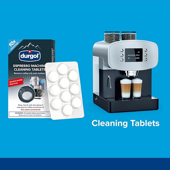 Durgol Swiss Espresso, Descaler and Decalcifier for Espresso Machines and Coffee Makers, 4.2 Fluid Ounces (Pack of 10) Espresso Machine and Coffee Maker Cleaning Tablets, 10 count