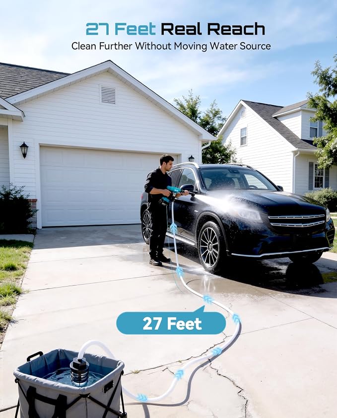 SEESII Cordless Car Washer, Dual 4000mAh Batteries Portable Washer with 6-in-1 Nozzle & Foam Cannon for Car, Home, Garden, Patio and Fence Cleaning