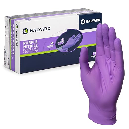 HALYARD Purple Nitrile Dental Patient Exam Gloves, Non-Sterile, 5.9 mil, 9.5 Inches, Purple, X-Small, 53430 (Case of 1000)