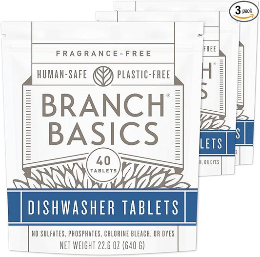 Branch Basics Dishwasher Tablets – 120 Ct | Plastic-Free, Fragrance-Free, Human-Safe | Delivers a Powerful Clean Without Harsh Chemicals (40 Count (Pack of 3))