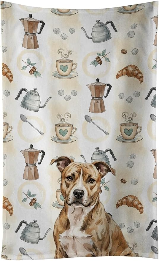 Caroline's Treasures Brindle American Staffordshire Terrier Coffee Bar Kitchen Towel Velour Plush Front and Cotton Loop Back Machine Washable