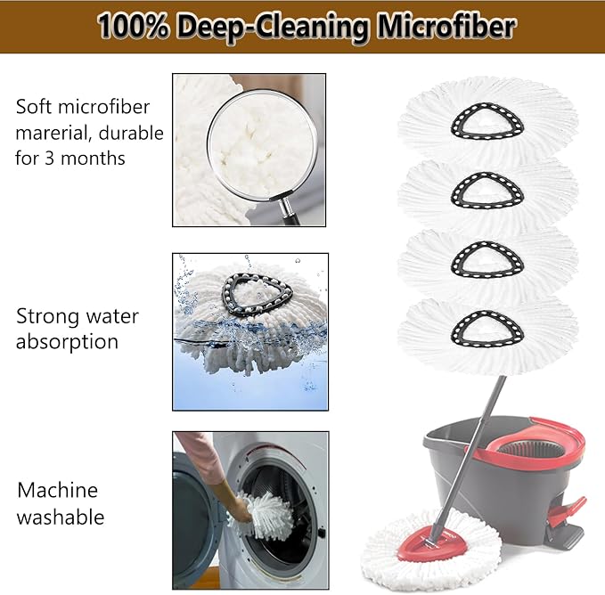 20Pack Spin Mop Replacement Heads,100% Microfiber Mop Head Replacement Compatible with Triangle Spin Mop, Easywring 1-Tank System, Easy Cleaning, Microfiber, Machine Washable