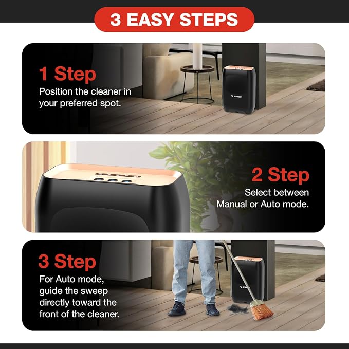 Gearwiz Touchless Automatic Electric Vacuum Dustpan with Nozzle Attachment – Hands-Free, Multi-Mode Floor Cleaner for Professional Use