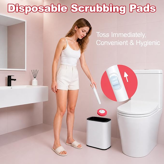 Disposable Toilet Brush, Wall Mount Holder Set with 24 Refill Brush Heads | Hands Free Toilet Brush with One-Button Release, Bathroom Cleaning Set for RV & Small Bathroom, 3 Mixed Scent Refill Heads